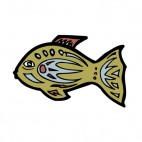 Green fish with blue and brown drawing figure, decals stickers