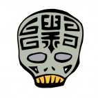Brown and yellow mask with black drawing, decals stickers