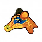 Brown calf head with yellow and blue drawing figure, decals stickers