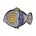 Grey and blue fish with yellow and white drawing figure, decals stickers