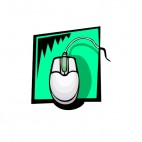 White wired mouse with green scroller, decals stickers
