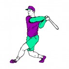 Baseball batter with purple and green jersey batting, decals stickers