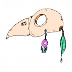 Bird skull mask with purple earring and blue feather, decals stickers