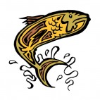 Green and yellow fish jumping out of water figure, decals stickers