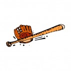 Brown baseball bat with glove, decals stickers
