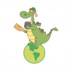 Dragon leprechaun holding pot of gold and mace on globe, decals stickers