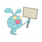 Blue easter rabbit holding blank sign, decals stickers