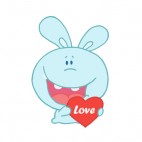 Blue rabbit holding heart with love writing, decals stickers