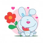 Blue bunny holding red flower and hearts around, decals stickers