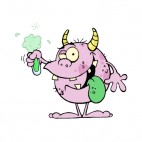 Pink monster creature holding flask, decals stickers