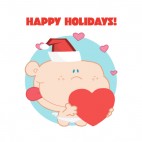 Happy holidays  cupid with santa hat holding heart, decals stickers