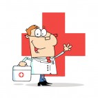 Doctor with first aid bag waving, decals stickers