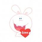 White rabbit holding heart with love writing, decals stickers