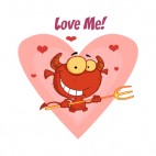 Love me happy little devil with pitchfork, decals stickers