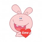 Pink rabbit holding heart with love writing , decals stickers