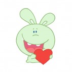 Green rabbit holding heart, decals stickers