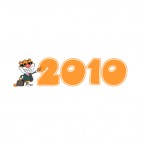 Tiger in suit holding briefcase pointing 2010 year, decals stickers