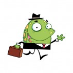 Green monster in suit with suitcase going to work, decals stickers