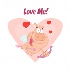 Love me cupid pig flying with bow and arrows, decals stickers