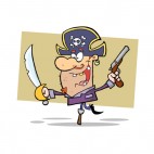 Pirate bandishing sword and gun balances on peg leg, decals stickers