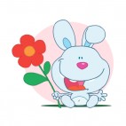 Blue bunny holding red flower   pink backround, decals stickers