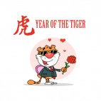 Tiger with suit holding chocolate box and red flower, decals stickers