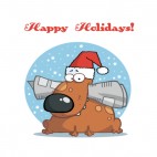 Happy holidays dog with christmas hat holding newspaper, decals stickers