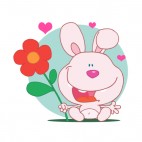 Pink bunny holding red flower and hearts around , decals stickers
