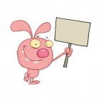 Pink easter rabbit holding blank sign , decals stickers