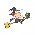Little witch flying on broom with cat , decals stickers