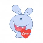 Blue rabbit holding heart with love writing, decals stickers