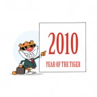 Tiger presenting sign with 2010 year of the tiger sign, decals stickers