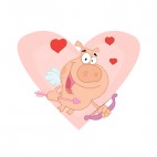 Cupid pig flying with bow and arrow and hearts , decals stickers