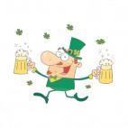 Man leprechaun walking with two pints of beer , decals stickers