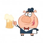 Waiter pig holding beer mug , decals stickers