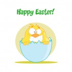 Happy easter shy chick in egg yellow backround , decals stickers