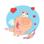 Cupid pig flying with bow and arrow and hearts , decals stickers