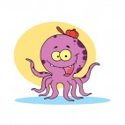 Purple octopus with red hat smiling yellow backround, decals stickers
