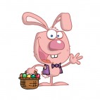 Pink easter bunny with easter egg basket waving, decals stickers