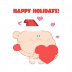 Happy holidays Cupid with santa hat holding heart , decals stickers