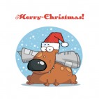 Merry christmas dog and christmas hat holding newspaper, decals stickers