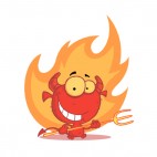 Happy little devil with pitchfork flame backround, decals stickers