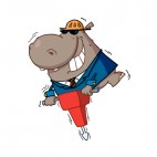 Hippo in suit with jackhammer, decals stickers