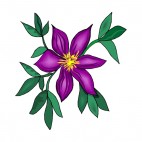 Purple flower with green leaves, decals stickers