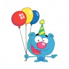 Blue bear with blue party hat and balloons , decals stickers