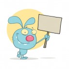 Blue easter rabbit holding blank sign , decals stickers