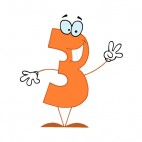 Happy orange number 3 three waving, decals stickers