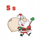 Alphabet S santa claus with gift bag waving, decals stickers
