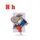 Alphabet H hippo in suit with jackhammer , decals stickers