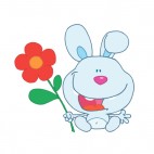 Blue bunny holding red flower, decals stickers